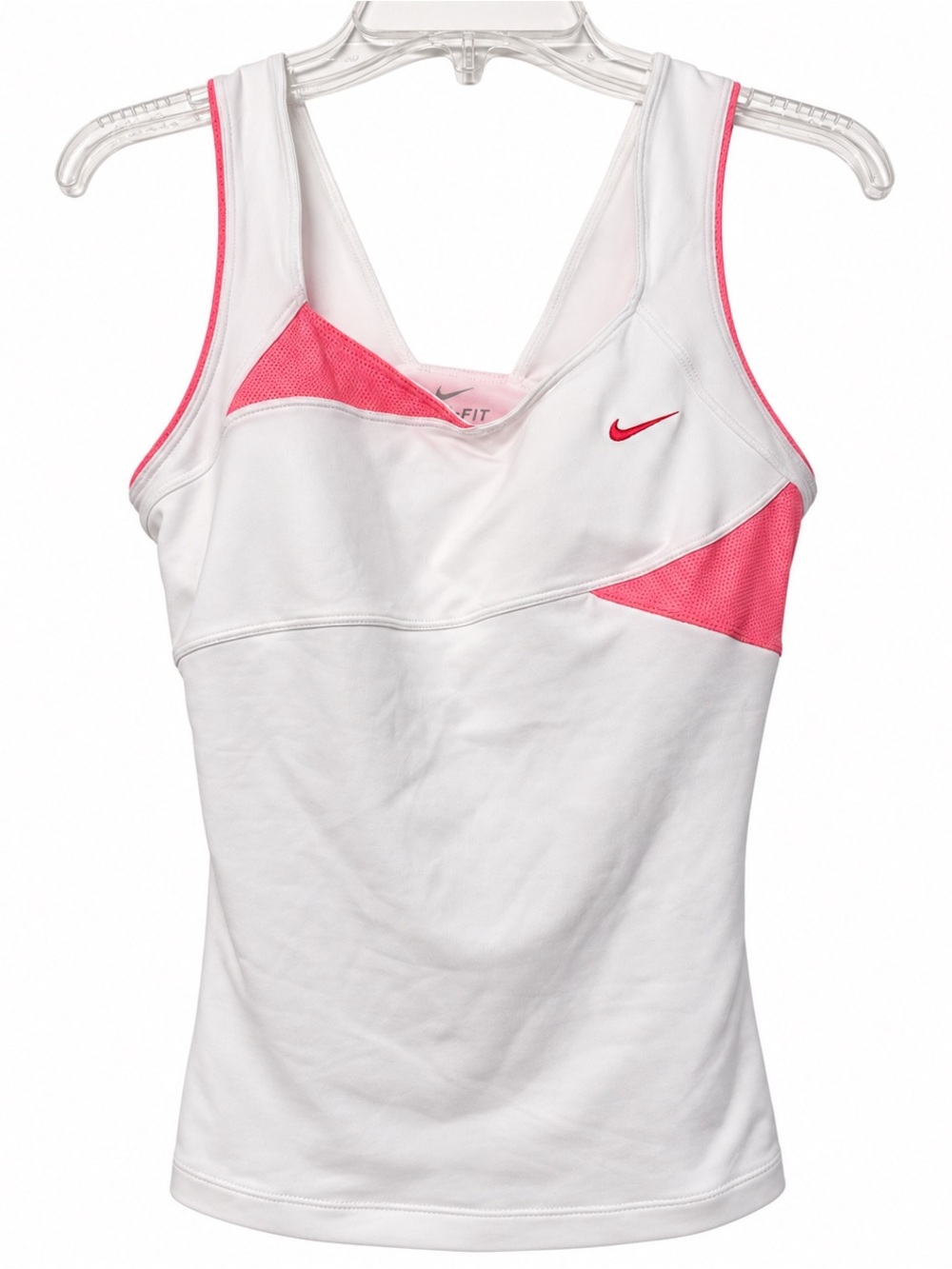 Nike White & Pink Athletic Tank Top with Mesh Accents